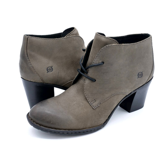 Born Shoes - Born Fina Womens 11 Ankle Boots Gray Leather Lace Up Chukka Heeled Bootie